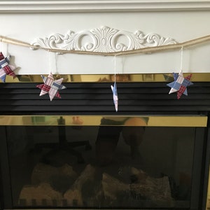 Fabric Star Garland, Scandinavian Star, Patriotic Star, Star Ornament, Gift Tag, Teacher Gift, Origami Star Gift Tag, Home Decor Garland