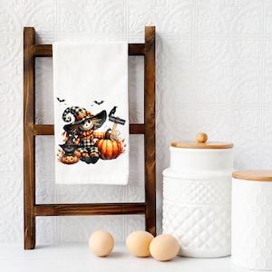 Halloween Hand Towel, Scarecrow Kitchen Towel, Pumpkin Tea Towel, Black Cat Towel, Fall Decor Towel, Witchy Halloween Towel For Kitchen