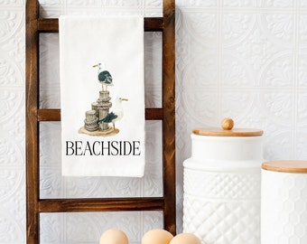 Beachside Kitchen Towel, Beachy Kitchen Decor, Nautical Kitchen Towel, Vacation Home Gift, Beach House Tea Towel, Cottage Gift, Friend Gift