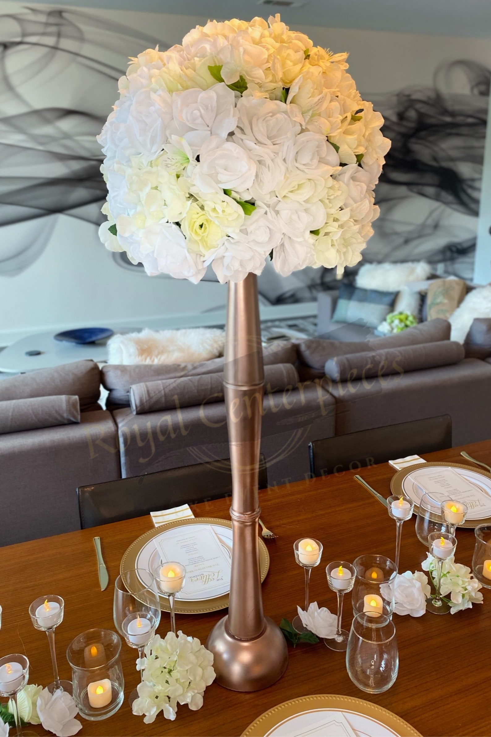 Tall Stand Wedding Centerpiece Rose Gold Glass Vase Floral Etsy