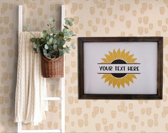 Sunflower Reverse Canvas Art - Mother's Day Gift - Sunflower Personalized Art - Living Room Wall Hanging - Walnut Framed Sunflower Wall Art