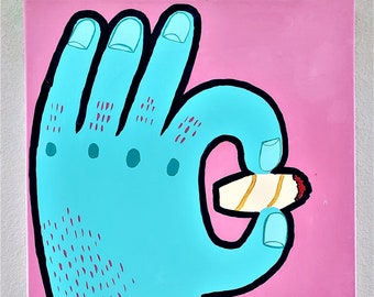 Original Pop Art Joint Smoker Pot Weed Painting on Canvas 24x18