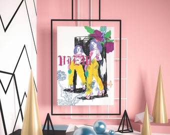Colorful Digital Fashion Drawing with Flowers Epson Hot Press Bright Fine Art Paper 8.5x11