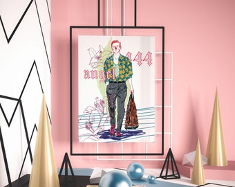 Colorful Digital Collage Fashion Drawing with Flowers Epson Hot Press Bright Fine Art Paper 8.5x11