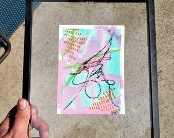 Original Abstract Art "Meandering 7" 4x6 Watercolor, Oil Pastel, Krink Markers, Watercolor paper