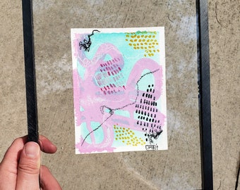 Original Abstract Art "Meandering 6" 4x6 Watercolor, Oil Pastel, Krink Markers, Watercolor paper