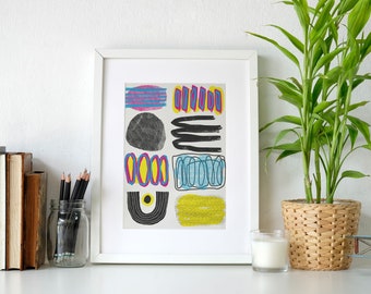 Colorful Abstract Textured Shape Totem Printed on Epson Hot Press Bright Fine Art Paper 8.5x11 digital print