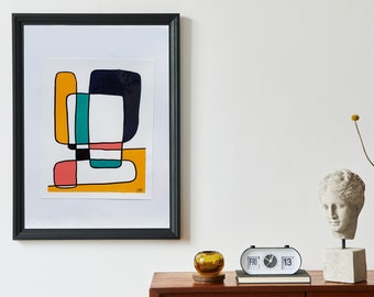Original Abstract Art 8x10 Single Line Color Blocking Wall Hanging