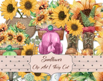 Embellishments PNG Flower clipart Sunflower clip art 50/% OFF Beautiful Sunflower Clipart Illustration Scrapbooking Party Invitations