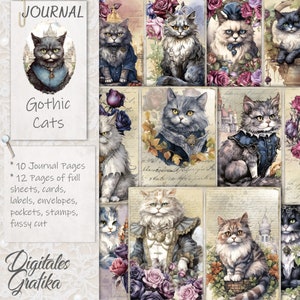 GOTHIC CATS JOURNAL Kit | Cat Junk Journal | Pages | Envelopes | Paper | Download | Printable