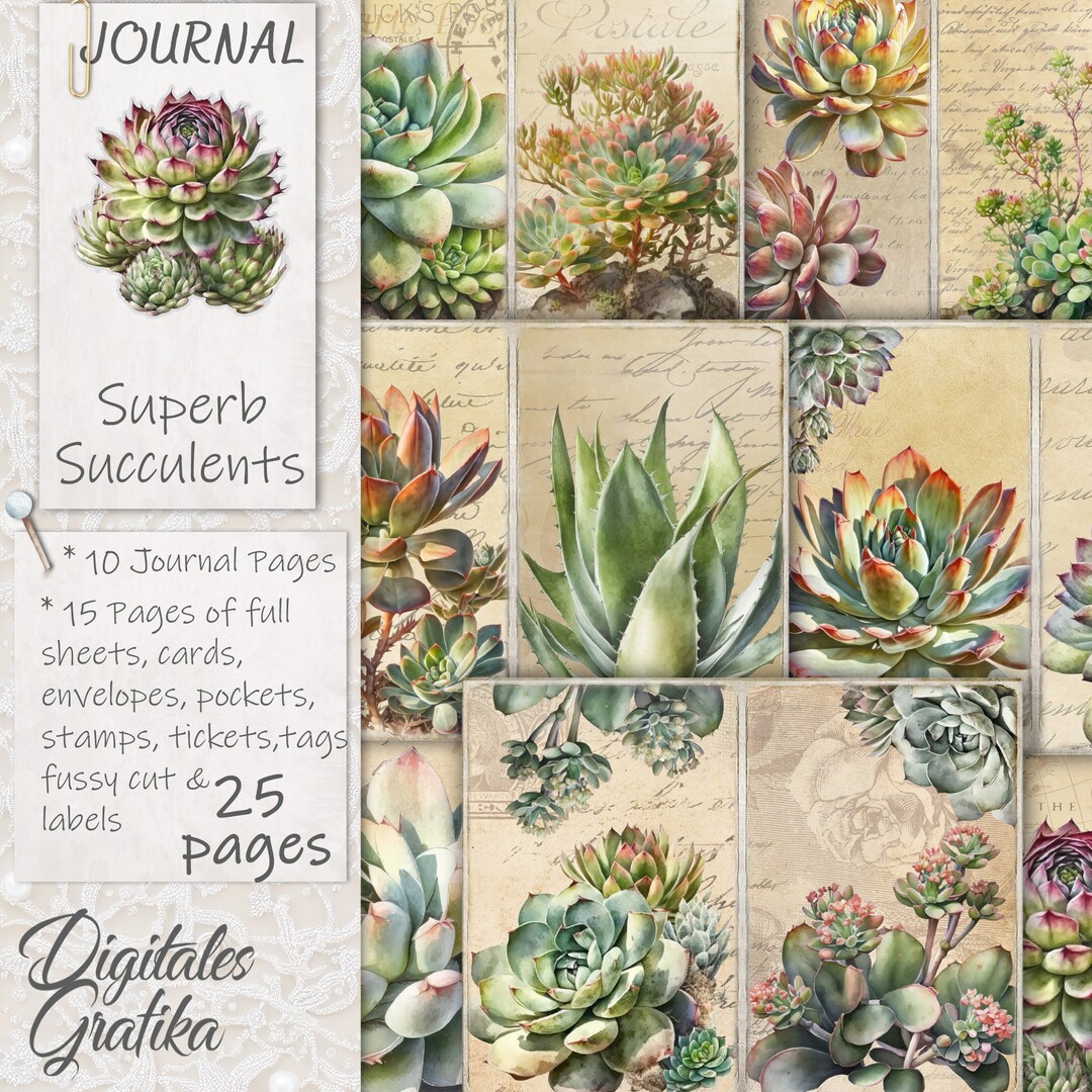 SUPERB SUCCULENTS JOURNAL Kit Succulents Pages Envelopes Plants