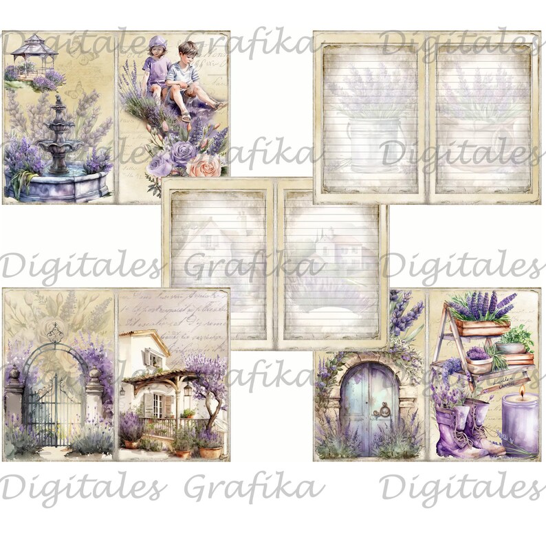 Lavender Farm Junk Journal Kit, Digital, Printable, Download