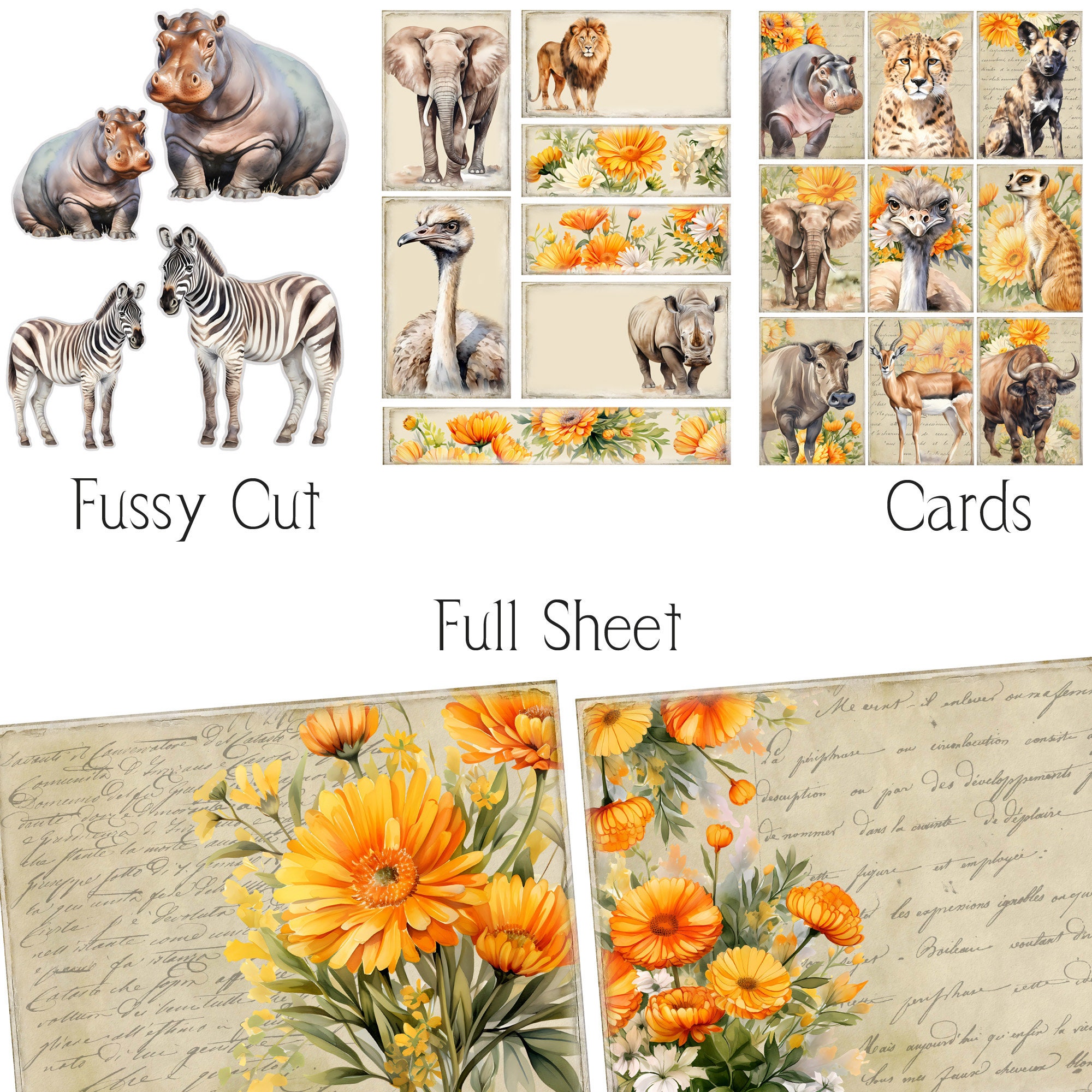 Safari Animals Junk Journal Kit: Printable Ephemera (digital Download ...