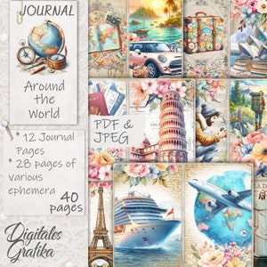 Rund um die Welt Junk Journal Kit: Reise Ephemera (Digitaler Download)
