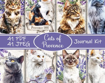 THE CATS OF Provence Journal Kit, Pages, Envelopes, Cat Paper, Paper, Digital, Download, Printable, Vintage Cats Printable