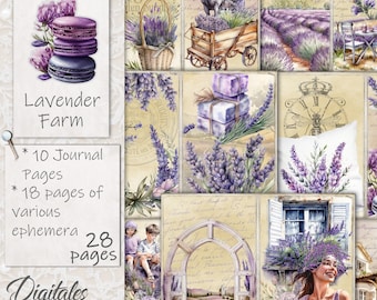 Kit LAVENDER FARM JOURNAL, Páginas de Lavanda, Granja, Páginas, Púrpura, Flores, Imprimible, Lila