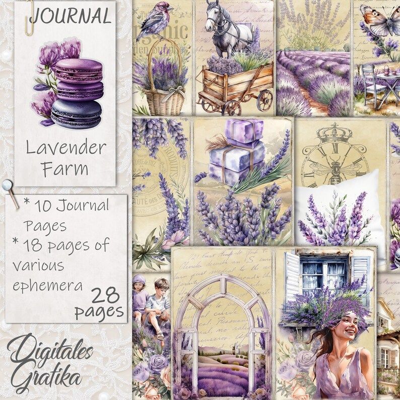Lavender Farm Junk Journal Kit, Digital, Printable, Download