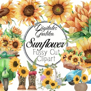 Sunflower Fussy Cut, Sunflower Clip Art, Sunflower Flower Cut Files, Printable Sunflower Cricut, Silhouette, Clip Art, Digital Download