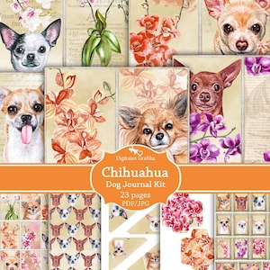Dog Junk Journal Kit: Chihuahua & Orchid Theme (Digital Download)