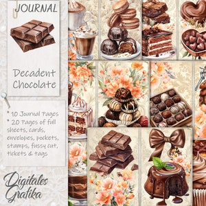 DECADENT CHOCOLATE JOURNAL Kit, Chocolate Junk Journal, Journal Pages, Full Sheet, Flowers, Printable, Sweets Journal