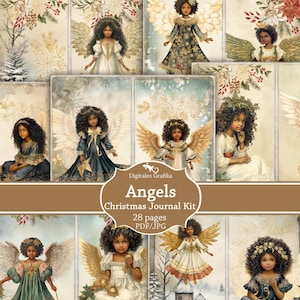 Christmas Angels Junk Journal Kit, Vintage Angel Ephemera Printable, Religious Holiday Collage Pages, African American Angels