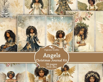 Christmas Angels Junk Journal Kit, Vintage Angel Ephemera Printable, Religious Holiday Collage Pages, African American Angels