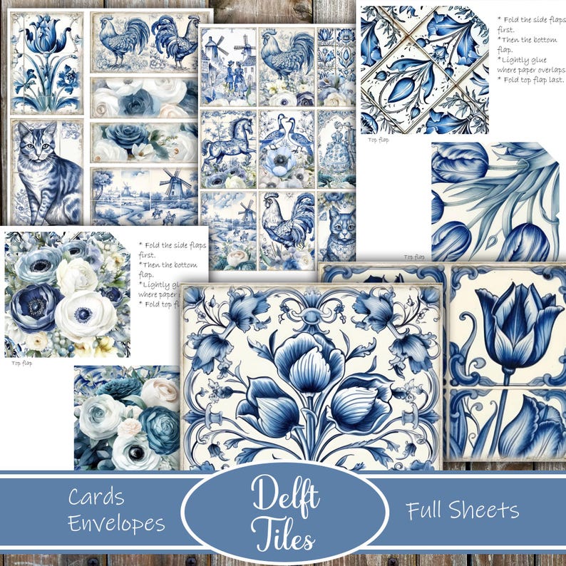 Delft Tiles Junk Journal Kit Printable, Blue and White Dutch Ephemera ...