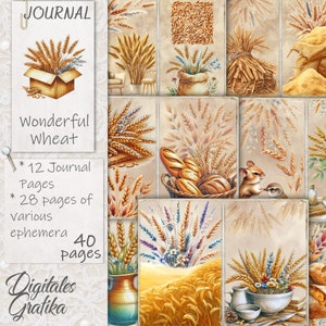 Junk Journal Kit PRACHTIGE TARWE, graandagboek, tarwedagboek, bloemen, bloemen, afdrukbaar, boerderijdagboek