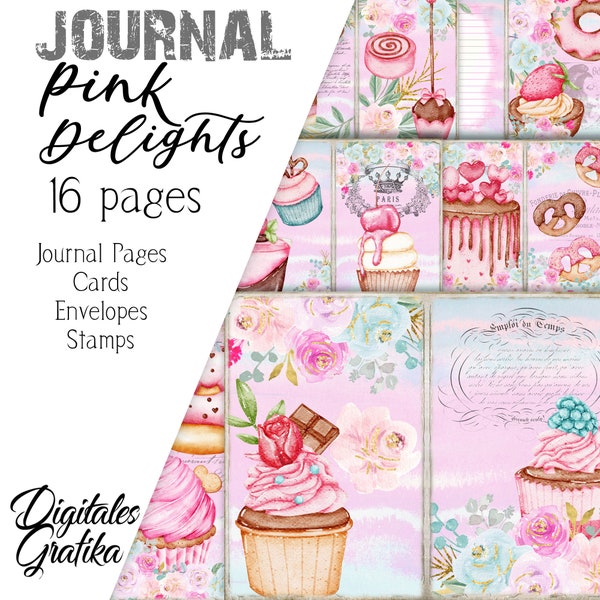 PINK DELIGHTS JOURNAL Kit, Dessert Journal, Sweets Journal, Pink Journal, Pink Sweets Papers, Pages, Printable