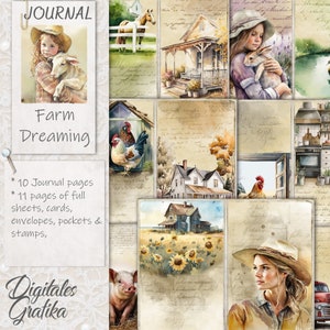 FARM DREAMING JOURNAL Kit | Country Junk Journal | Pages | Envelopes | Paper | Download | Printable | Farm Animals | Barn