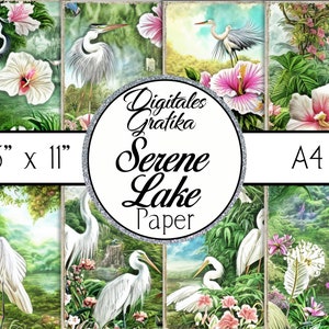 SERENE MEERPAPIER | Plakboekpapier witte vogels | Bospapier | Downloaden | Afdrukbaar | Aquarelpapier