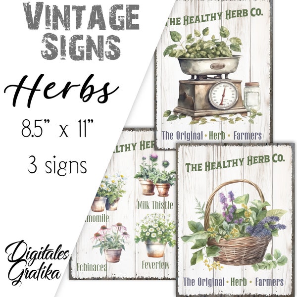 VINTAGE HERB SIGNS, The Herbalist Sign, Herb Poster, Wall Art, Flowers, Printable, Herbal Rusted Tin Signs