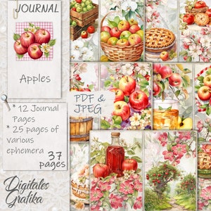 Kit de diario basura MANZANAS, Diario basura de frutas de manzana, Páginas de diario, Hoja completa, Flores, Imprimible, Diario basura de orquídeas de manzana