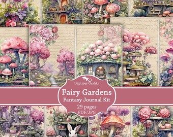 Fairy Gardens Junk Journal Kit Printable, Whimsical Fairy Ephemera, Enchanted Garden Pages, Digital Download