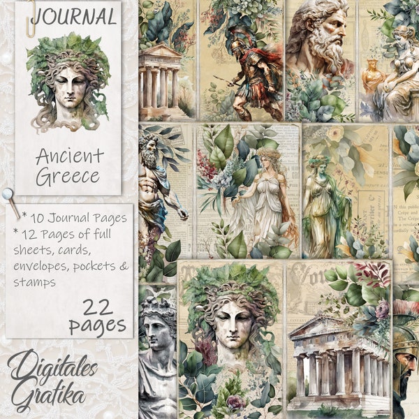 ANCIENT GREECE JOURNAL Kit, Greek Journal, Statues, Flowers, Ancient, Antique