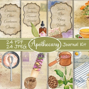 Kit diario di erbe aromatiche - Effimere vintage, pagine stampabili da strega, carta per album botanici, kit d'arte Grimoire, album
