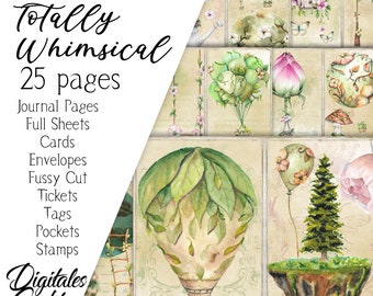 Whimsical Nature Junk Journal Kit: Printable Pages, Envelopes (Digital Download)