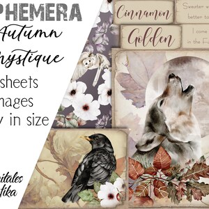 AUTOMNE MYSTIQUE EPHEMERA, Junk Journal Ephemera, Printable Ephemera, Téléchargement numérique, Cartes d'automne