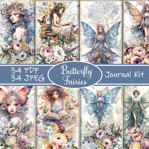 Schmetterling Feen Junk Journal Kit - Druckbare Fantasy Ephemera, Verzauberte Garten Scrapbook Seiten, Digitales Elfen Collage Papier