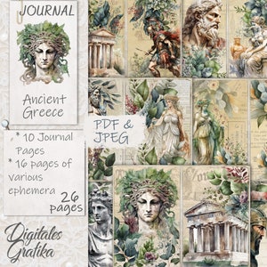 Kit de journal indésirable de la Grèce antique, journal grec, statues, fleurs, antique, antique, cadeau grec