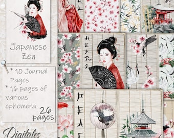 Trousse de JOURNAL ZEN JAPONAIS, Journal des indésirables du Japon, Pages, Enveloppes, Papier, Téléchargement, Imprimable, Geisha | Fleur de cerisier