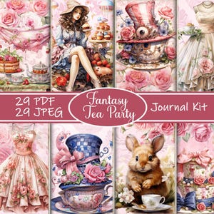 Fantasy Tea Party Junk Journal Kit: Printable Ephemera (PDF/JPEG)