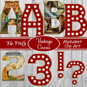 Vintage circusalfabet illustraties, instant download, afdrukbaar alfabet, circusalfabet, circusletters, circusnummers, kermis