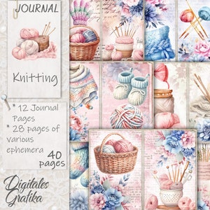 KIT DE JOURNAL DE TRICOTAGE, Journal de bordel de tricot au crochet, Pages de journal, fleurs, imprimable, album de loisirs à tricoter