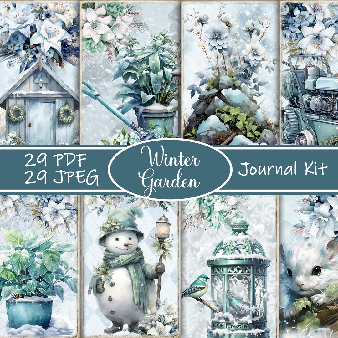 Winter Garden Junk Journal Kit Printable, Snowy Botanical Ephemera ...