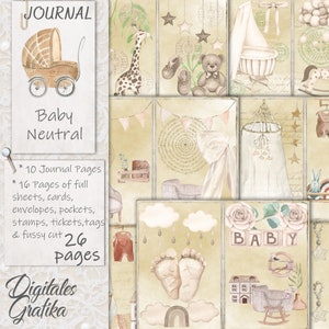 BABY NEUTRAL JOURNAL Kit, Boho Baby Journal, Baby Shower, Baby Papers, Pages, Printable, New Mommy, Baby Nursery Journal