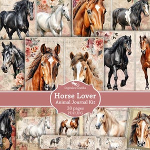 Vintage Horse Junk Journal Kit: Equestrian Scrapbook Paper (Digital Download)