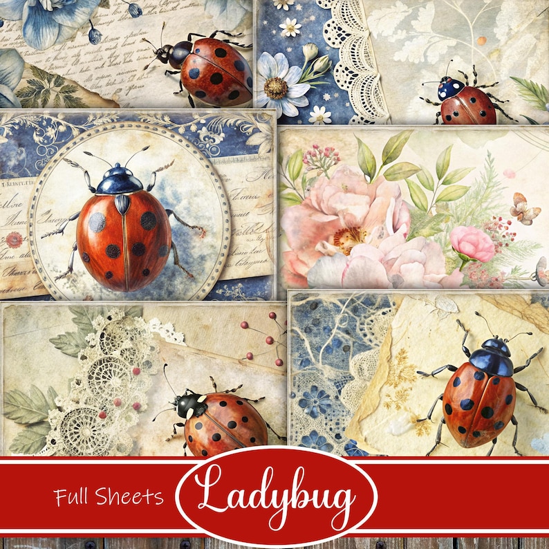 Ladybug Junk Journal Kit: Vintage Garden Ephemera (digital Download ...