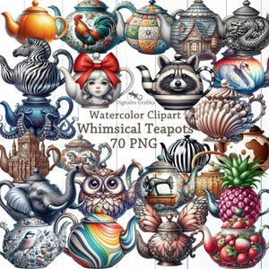 Whimsical Teapot Watercolor Clipart: Watercolor Images (Digital Download)
