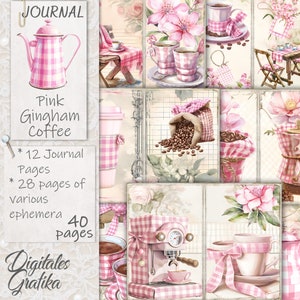 Kit de carnets ROSE CAFÉ VIchy, journal indésirable de café, pages de journal, foi, fleurs, imprimable, album de café imprimé vichy